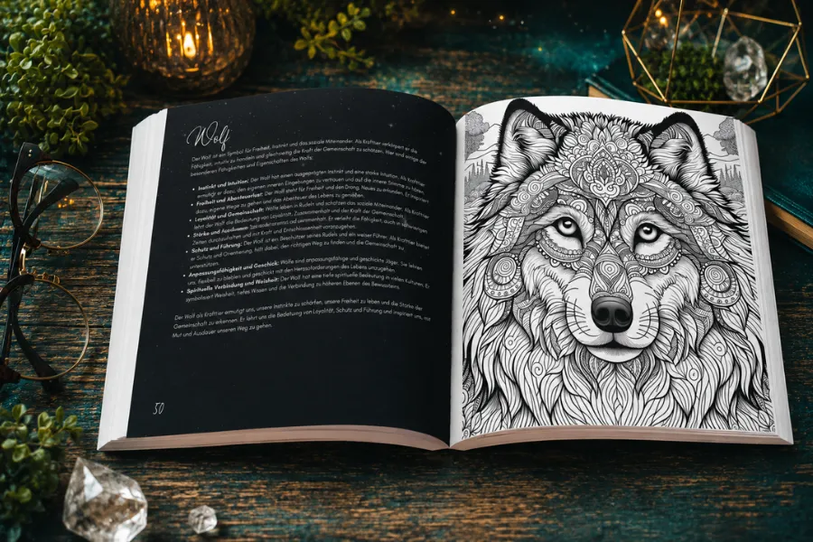 malbuch für erwachsene wolf